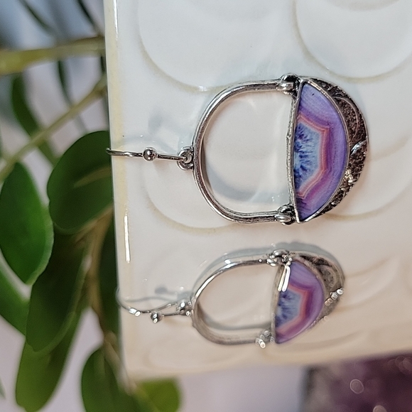 🔥LAST PAIR🔥 Purple Agate Style Drop Earrings - Picture 4 of 4